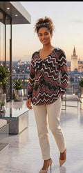 Fashion Express Zig-Zag V-Neck Blouse | Size 20