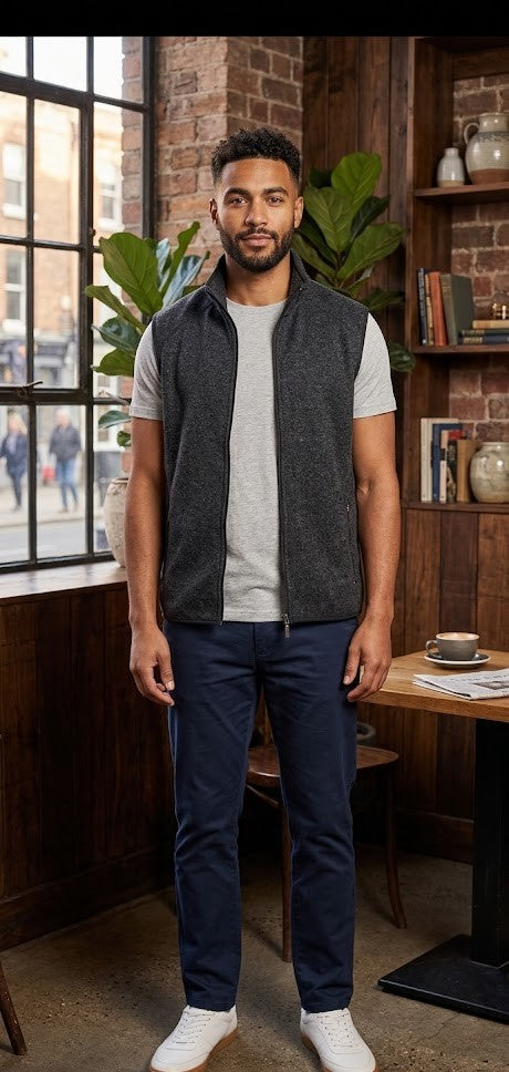 David Jones Men’s Sleeveless Fleece Vest – Charcoal Marl (Size XXL)