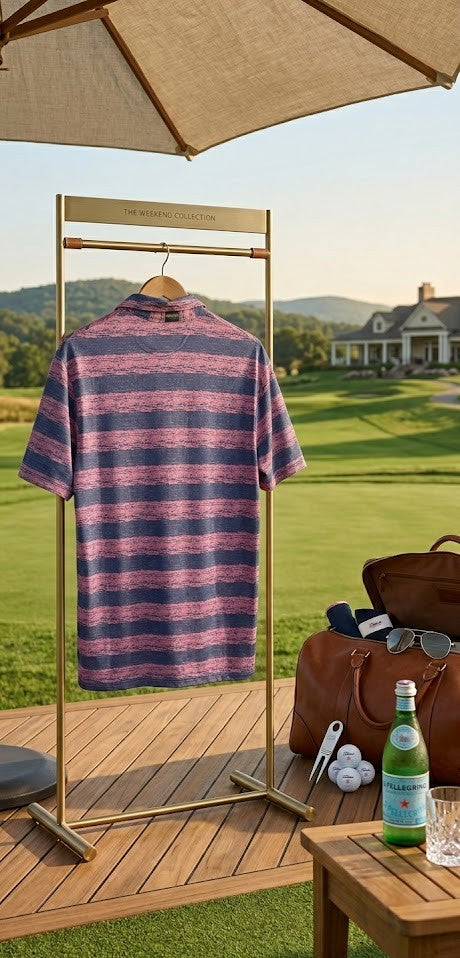 Adidas Men's Dri-FIT Striped  Polo – Pink & Navy (Size Medium)