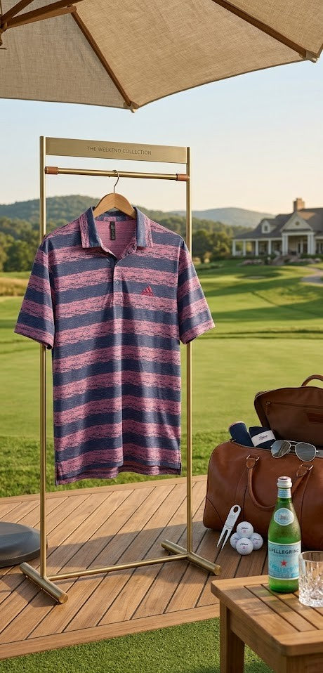 Adidas Men's Dri-FIT Striped  Polo – Pink & Navy (Size Medium)