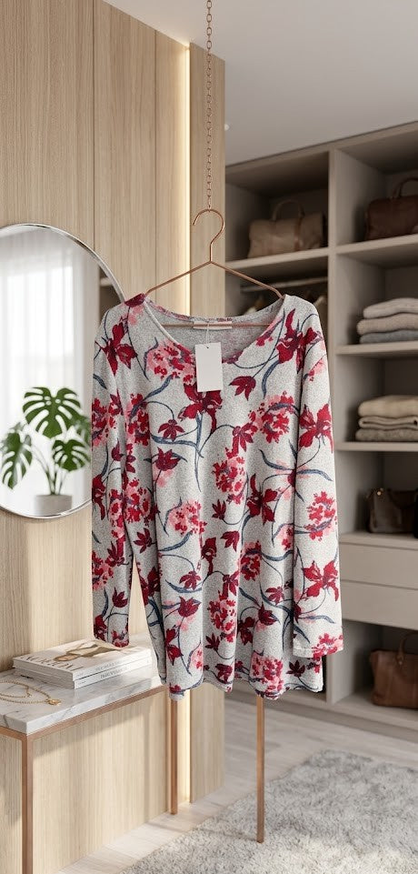 Floral Long Sleeve Knit Blouse