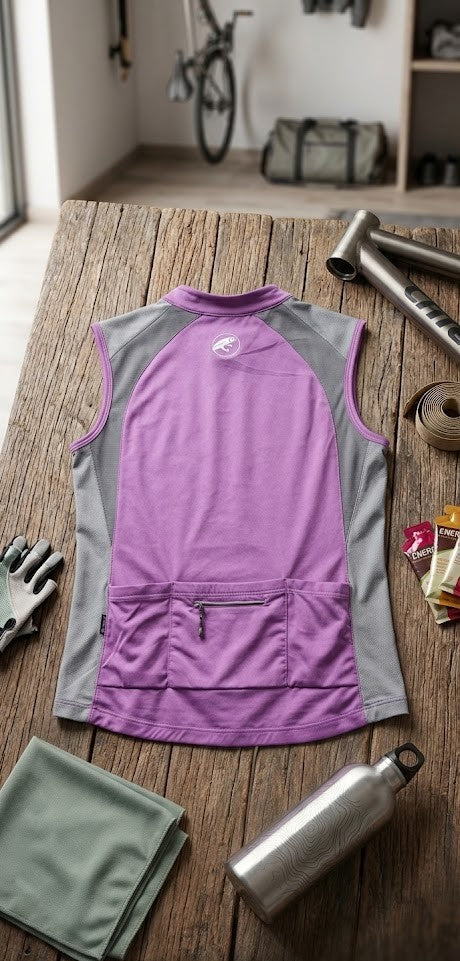 First Ascent Ladies sleeveless Cycling Jersey – Purple/Grey (Medium)