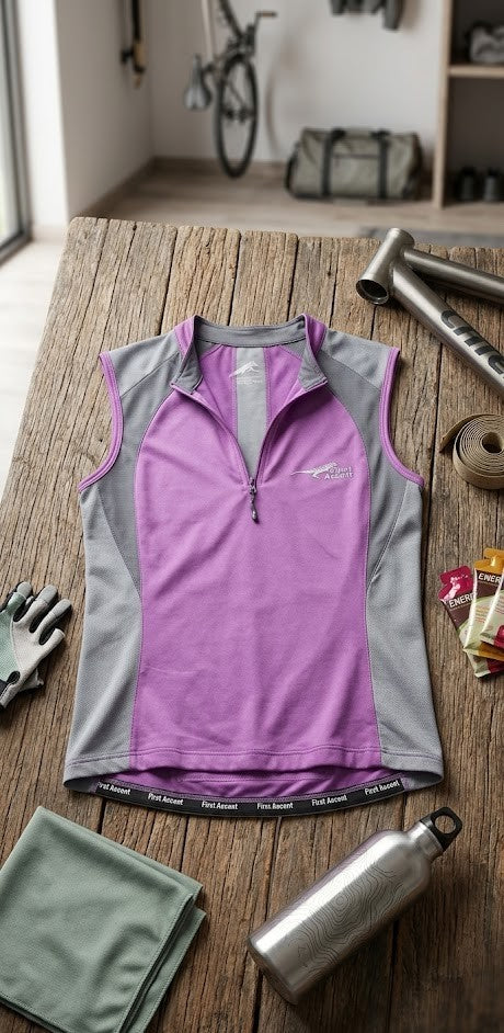 First Ascent Ladies sleeveless Cycling Jersey – Purple/Grey (Medium)