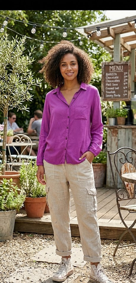 Vibrant Magenta Long Sleeve Viscose Blouse