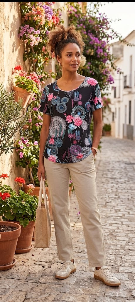 Boho Dreamscape Patterned Short Sleeve Blouse