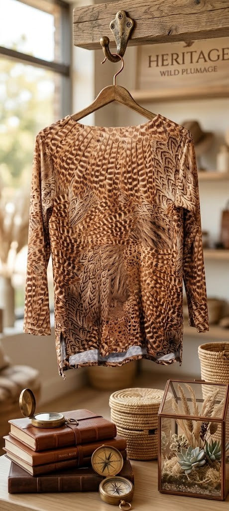 Wild Plumage Patterned Long Sleeve Blouse