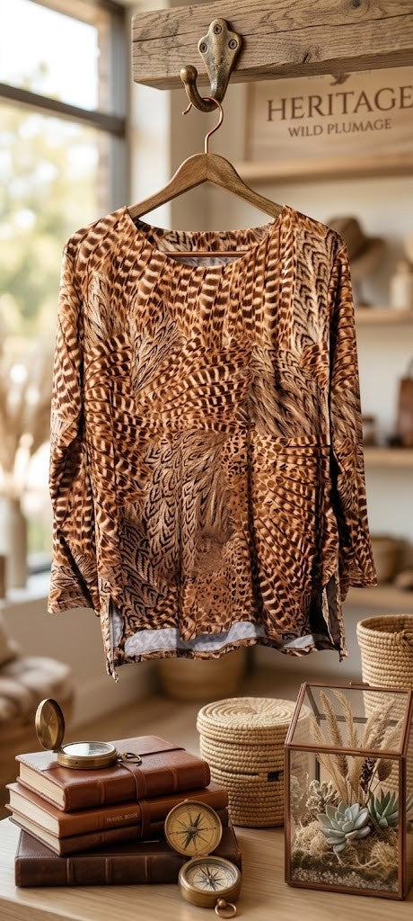 Wild Plumage Patterned Long Sleeve Blouse
