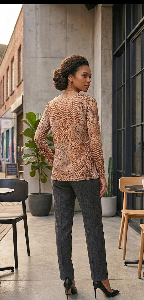Wild Plumage Patterned Long Sleeve Blouse