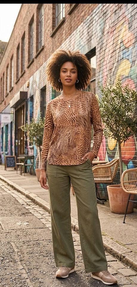 Wild Plumage Patterned Long Sleeve Blouse