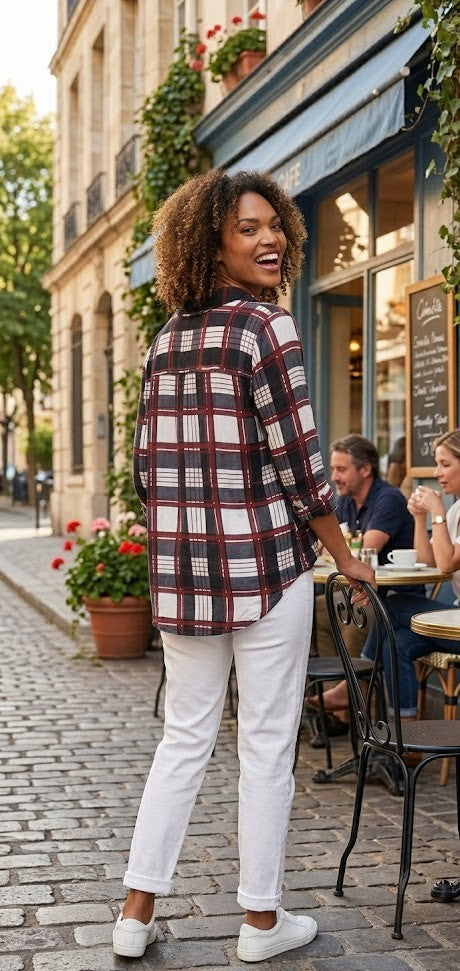 Donatella Classic Plaid Button-Down Blouse | Size 26