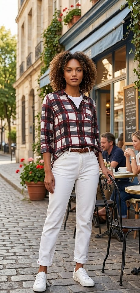 Donatella Classic Plaid Button-Down Blouse | Size 26