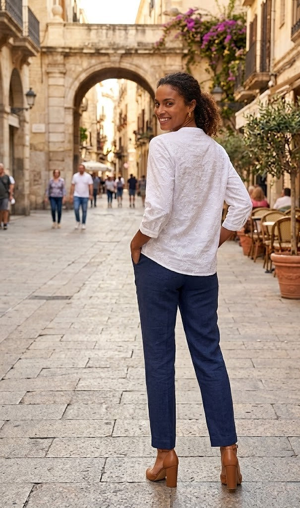 White Embroidered 3/4 Sleeve Blouse