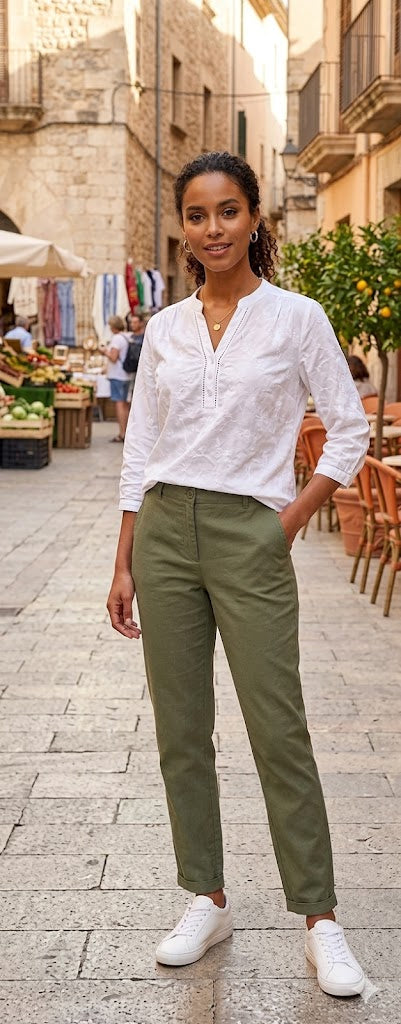 White Embroidered 3/4 Sleeve Blouse