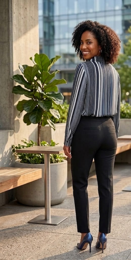 ML Classic Striped Long-Sleeve Blouse