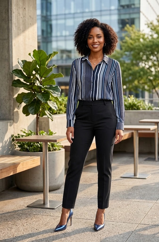 ML Classic Striped Long-Sleeve Blouse