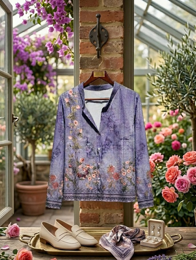 Floral Print Lightweight Button-Down Blouse