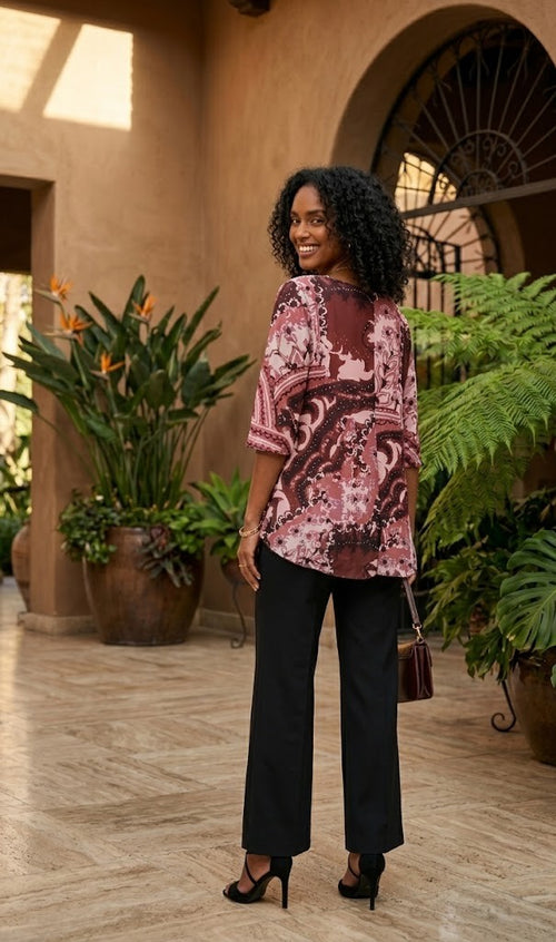 Elegant Paisley Print V-Neck Blouse