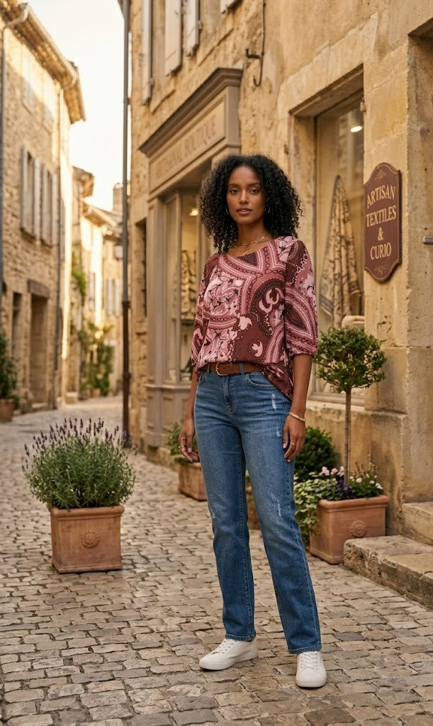Elegant Paisley Print V-Neck Blouse