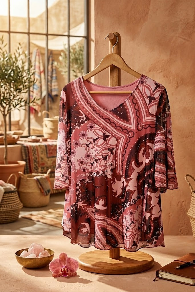 Elegant Paisley Print V-Neck Blouse