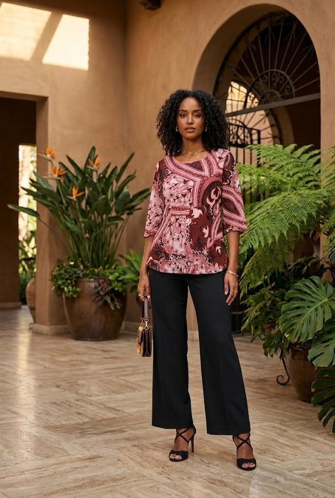 Elegant Paisley Print V-Neck Blouse