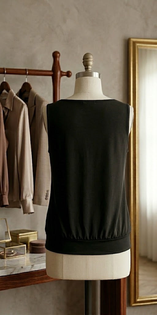 Elegant Embellished Black Sleeveless Blouse