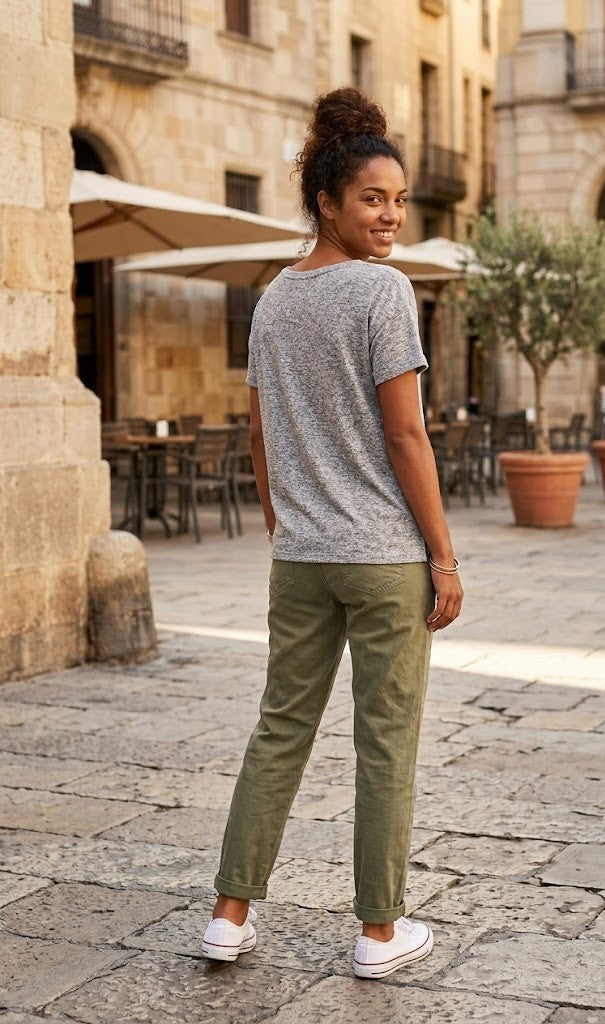 Chic Grey Embellished Casual Tee
