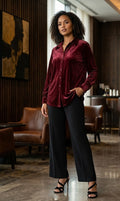 Luxurious Deep Red Velvet Button-Down Blouse