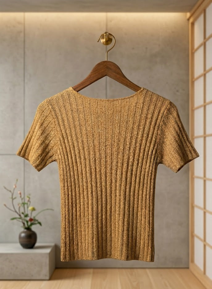 Women's Ribbed Knit Short-Sleeve Top
