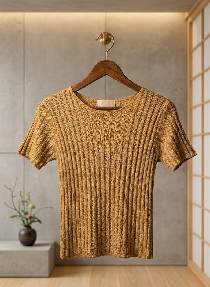 Women's Ribbed Knit Short-Sleeve Top