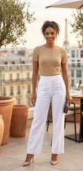 Women's Ribbed Knit Short-Sleeve Top