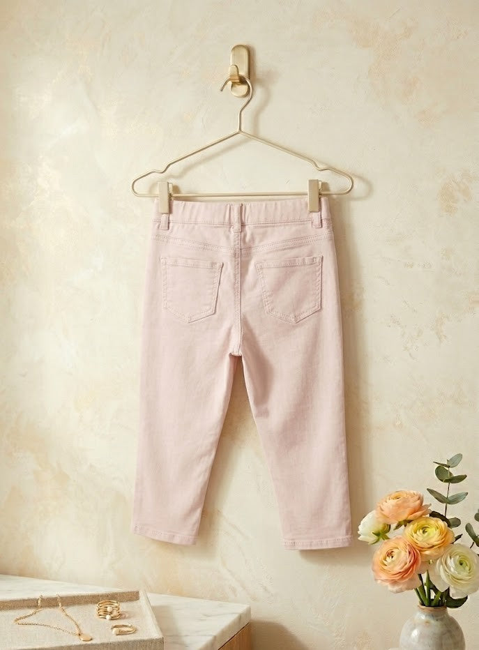Classic Pastel Pink Stretch Denim Capris