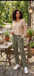 Loka Designer Long-Sleeve Blouse – Size Medium – Soft Beige