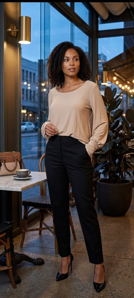 Loka Designer Long-Sleeve Blouse – Size Medium – Soft Beige