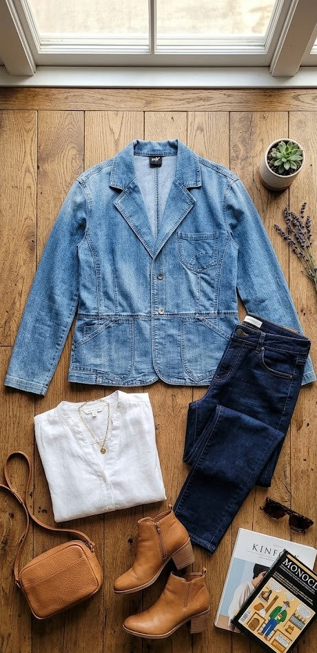 Classic Stretch Denim Blazer – Size 46 Image Plus – Excellent Condition