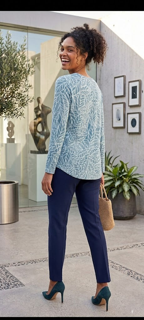 Milady’s Leaf Print Long-Sleeve Blouse – Size Small