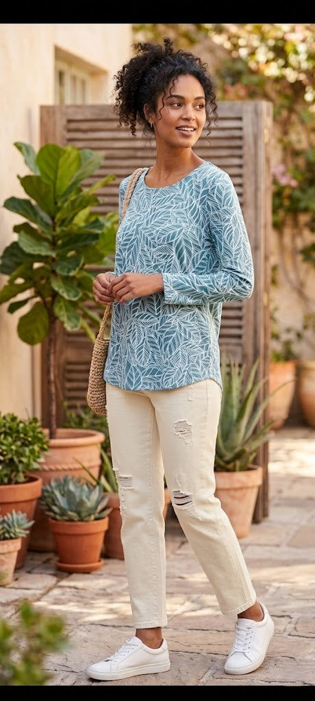 Milady’s Leaf Print Long-Sleeve Blouse – Size Small
