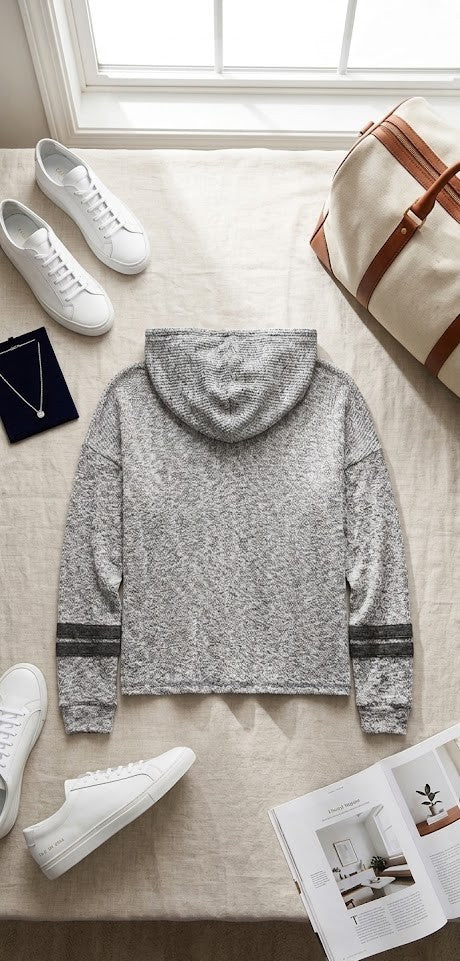 Unisex Soft-Knit Striped Cuff Pullover Hoodie – Grey Marled (Size M)