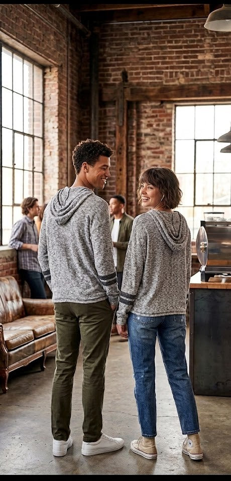 Unisex Soft-Knit Striped Cuff Pullover Hoodie – Grey Marled (Size M)