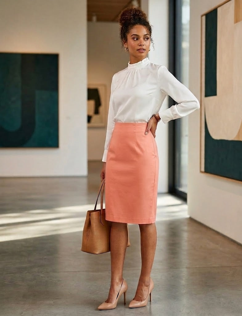 Massumi Slim-Fit Cotton Blend Pencil Skirt - Peach, Size 6 / 30