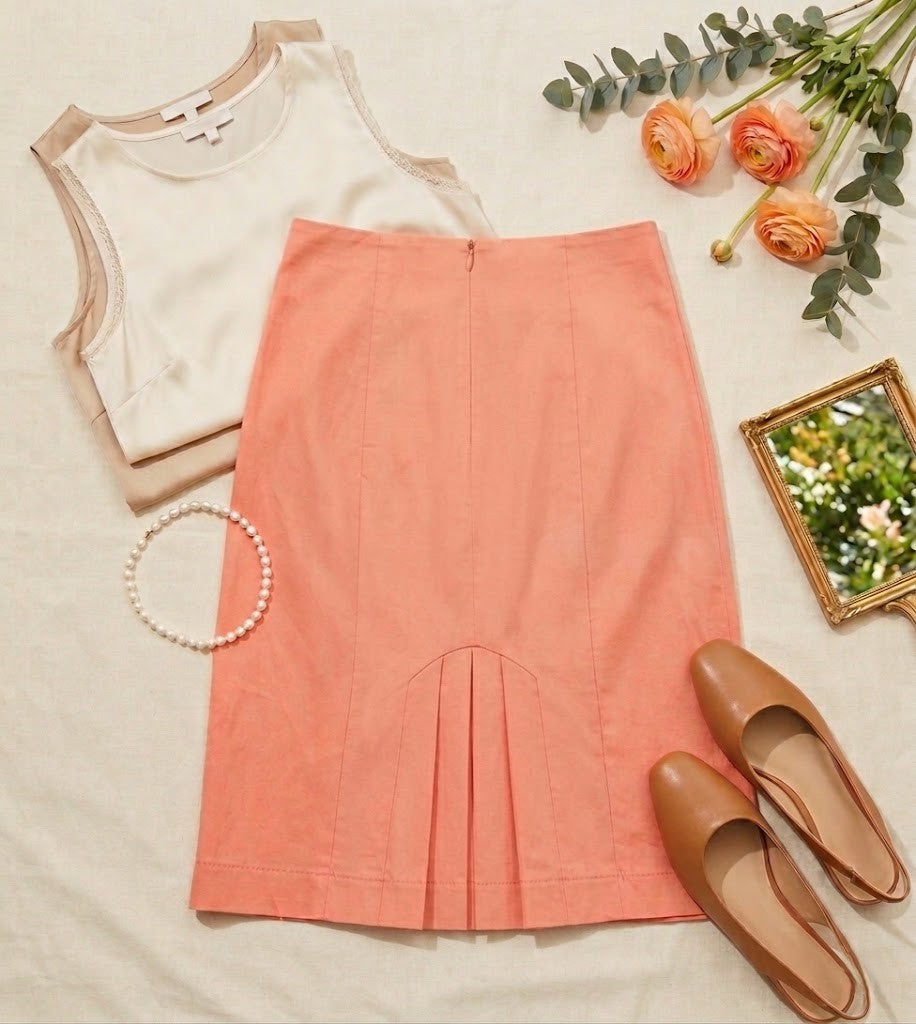 Massumi Slim-Fit Cotton Blend Pencil Skirt - Peach, Size 6 / 30