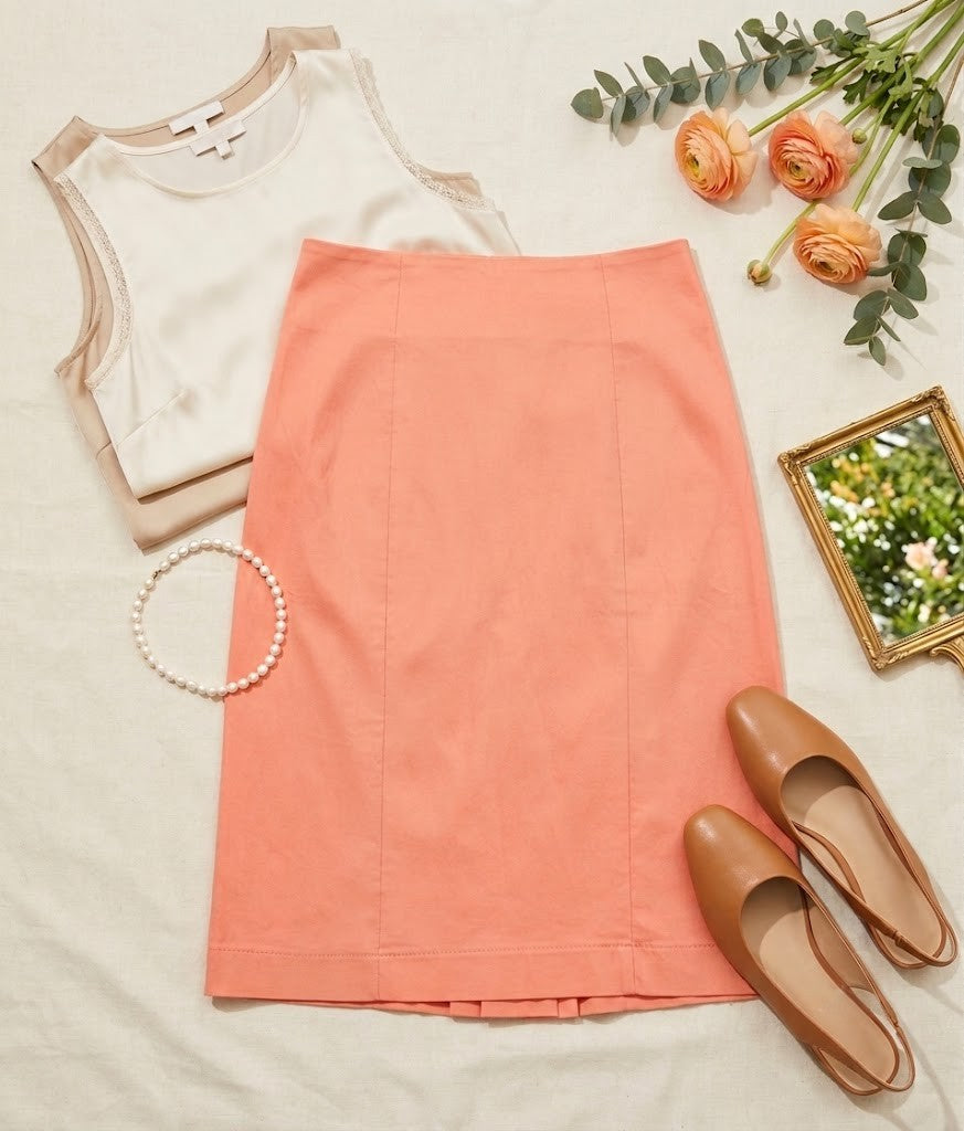 Massumi Slim-Fit Cotton Blend Pencil Skirt - Peach, Size 6 / 30
