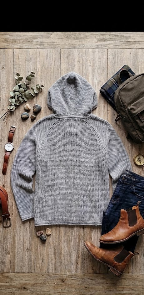 OBR Jeans Unisex Hooded Knit Top – Grey, Size Medium, Excellent Condition