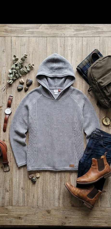 OBR Jeans Unisex Hooded Knit Top – Grey, Size Medium, Excellent Condition