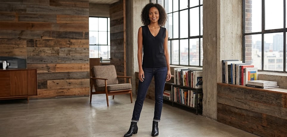 Classic Black Sleeveless Blouse with Delicate Neckline