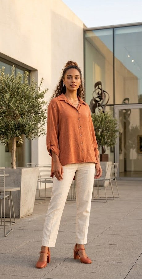 Kelso Women's Rust Button-Down Blouse
