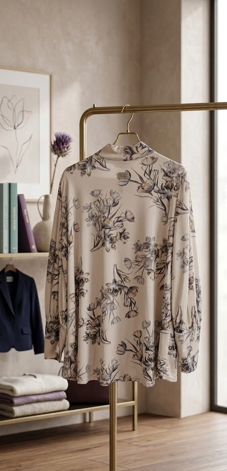 Loka Designer Floral Print High-Neck Blouse – Size XXL – Excellent Condition