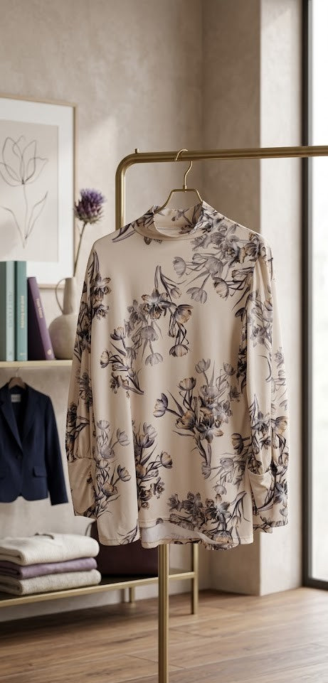 Loka Designer Floral Print High-Neck Blouse – Size XXL – Excellent Condition