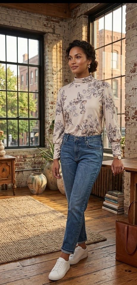 Loka Designer Floral Print High-Neck Blouse – Size XXL – Excellent Condition