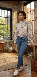 Loka Designer Floral Print High-Neck Blouse – Size XXL – Excellent Condition