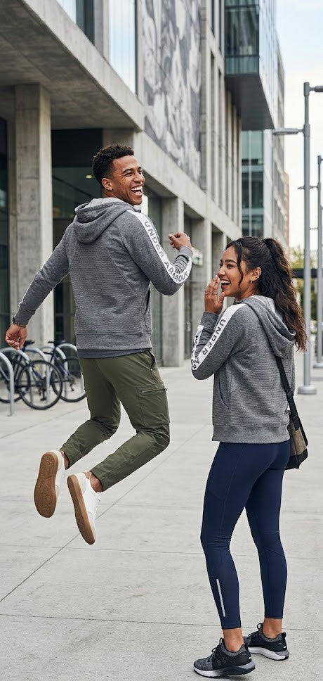 Under Armour Women's Ribbed-Panel Zip-Up Hoodie | Grey & White | Size Medium